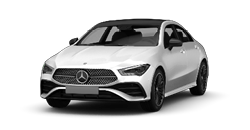 Zu sehen ist ein weißer Mercedes Benz CLA Klasse vor einem weißen Hintergrund