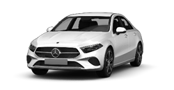 Zu sehen ist ein weißer Mercedes Benz A Klasse vor einem weißen Hintergrund