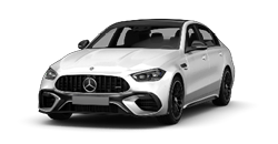 Zu sehen ist ein weißer Mercedes Benz C Klasse vor einem weißen Hintergrund