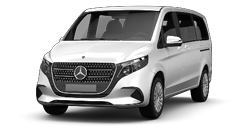 Zu sehen ist ein weißer Mercedes Benz Transporter / VAN vor einem weißen Hintergrund